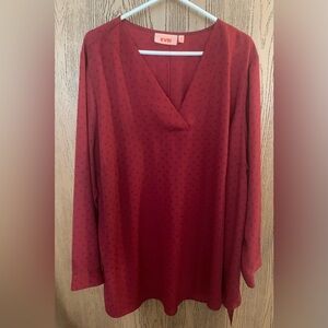 EVRI Deep Red V-Neck Long Sleeve Blouse